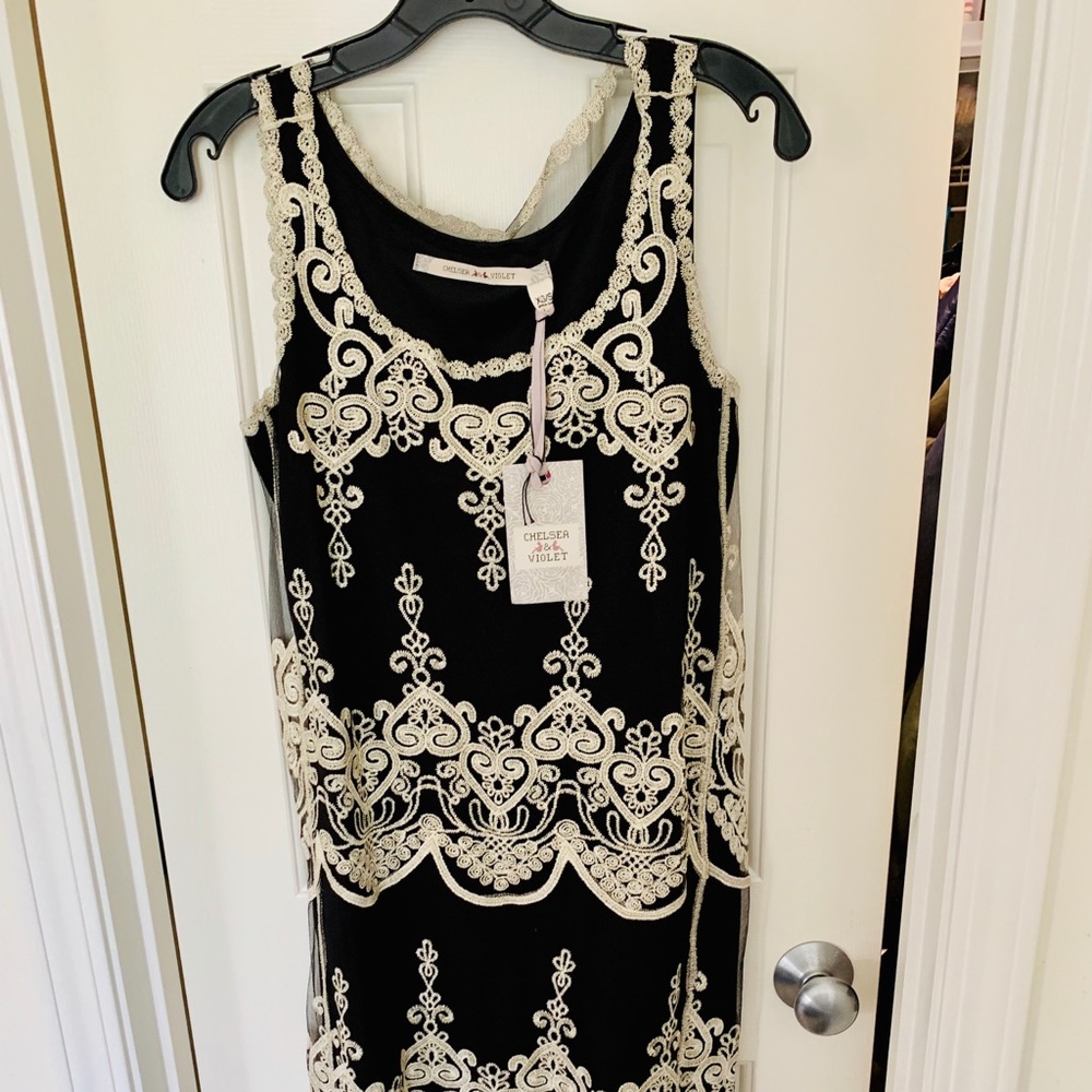 NWT Black Dress with Lace Accents